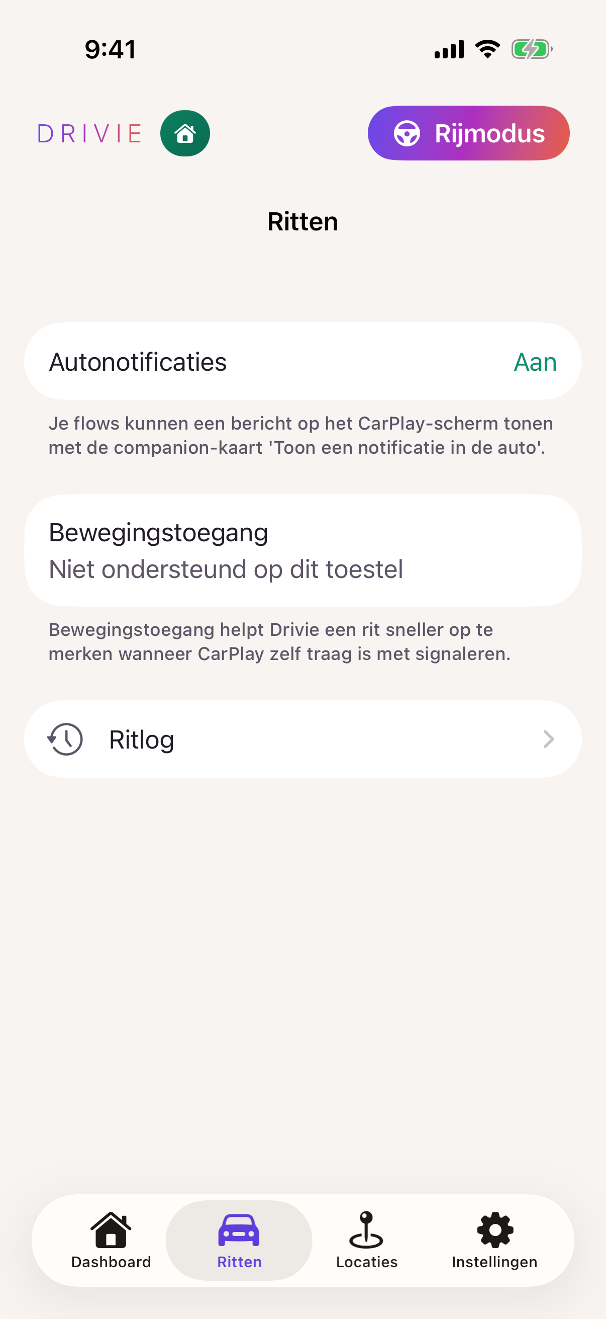 Drivie: overzicht van ritten