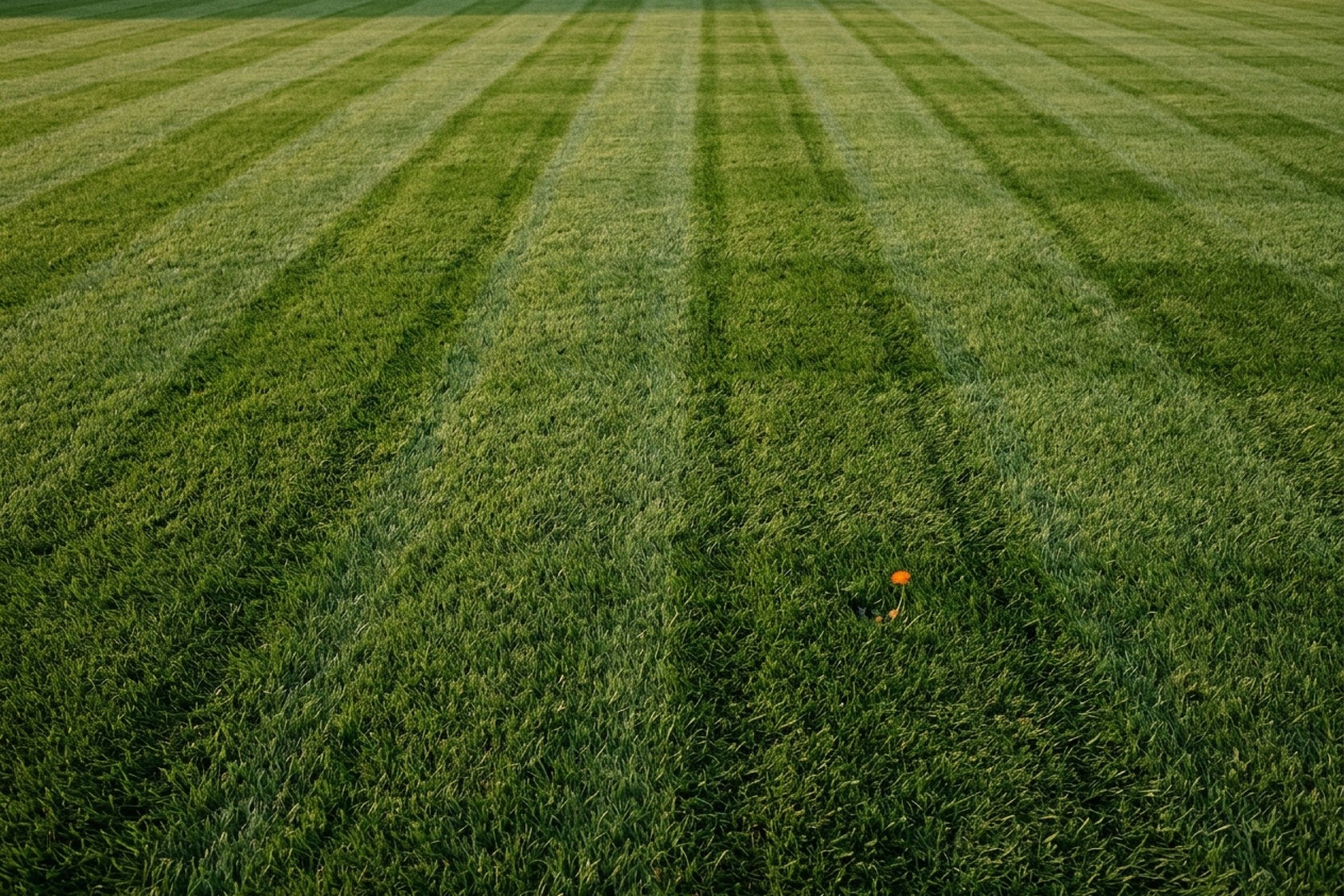 Luchtfoto van een gazon met maaistrepen